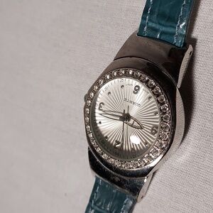 Vintage Avon Rhinestone Face Women's Watch Blue Band